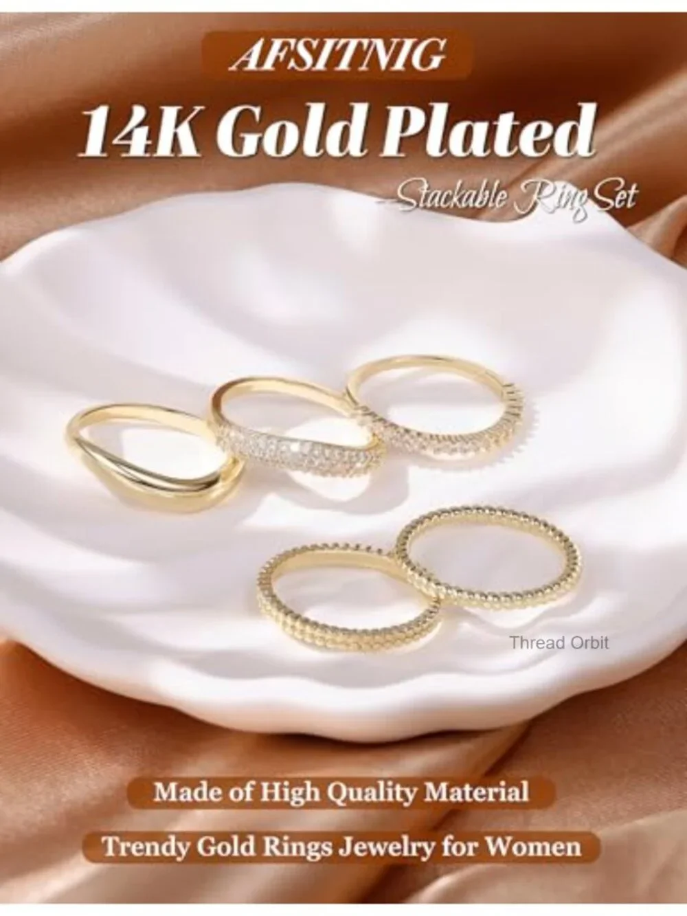 Gold Plated Stacking Rings Set 5 Pack Non Tarnish Dainty Rings for Women